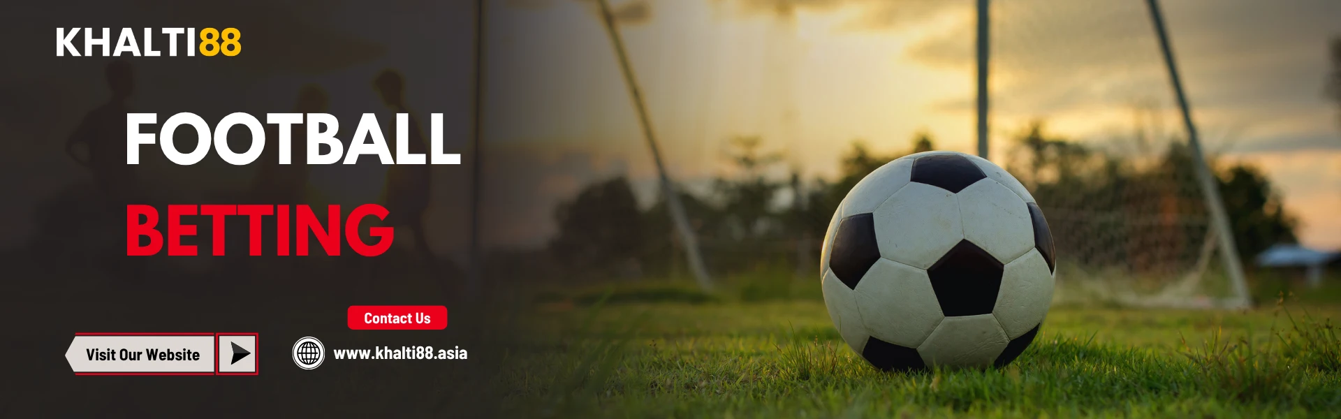 A dynamic sports betting banner for Khalti88 Nepal featuring a soccer ball on a lush green football stadium field with professional "Football" typography.